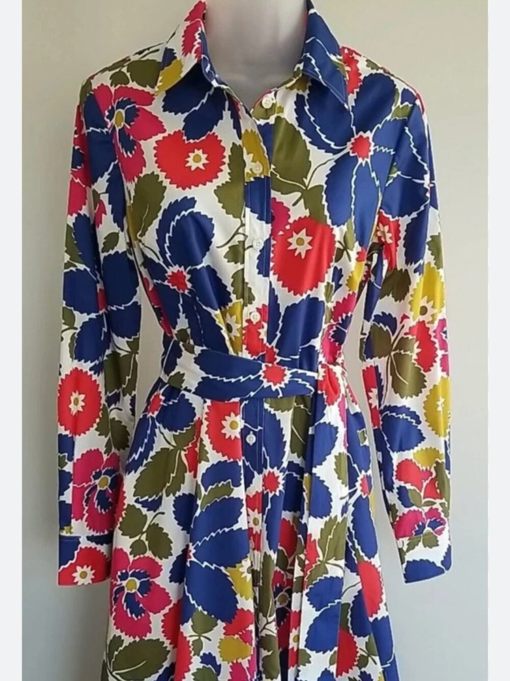 Boden Amy Cotton Midi Shirt Dress -size U.S. 8L (Bloomsbury Pop pattern)